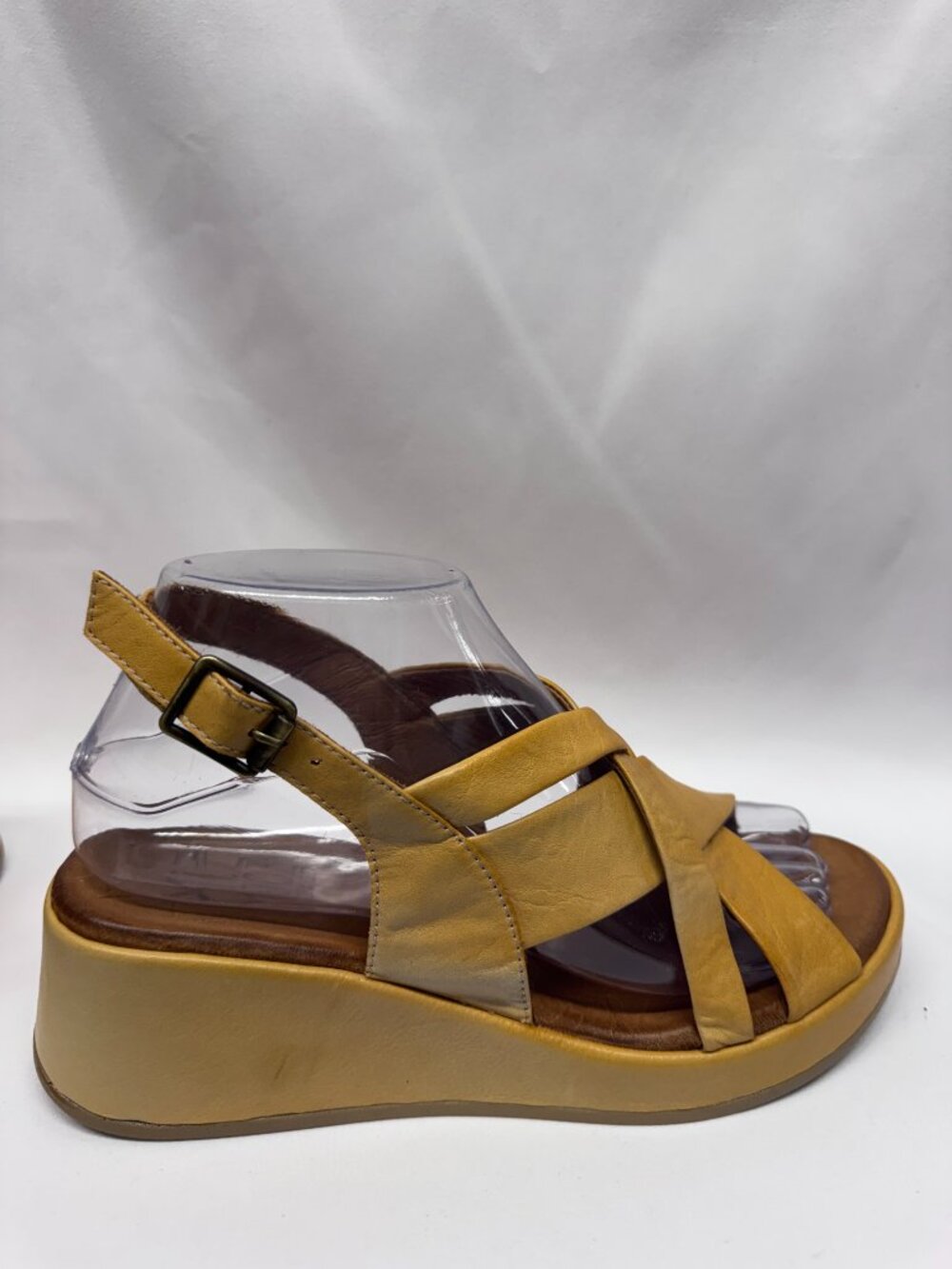 MIZ MOOZ WOMEN'S WEDGE PLATFORM SANDALS ANKLE BUCKLE OCRE 37EU / 7US # T-101 - Picture 3 of 5